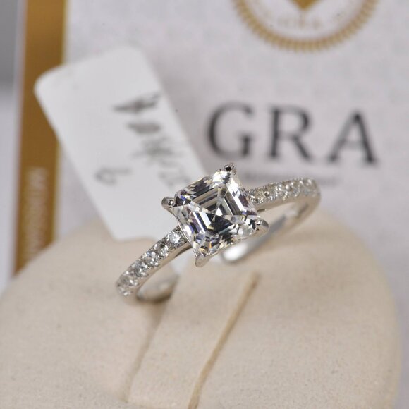 GRA Certified 1ct Asscher Cut Engagement  Moissanite Ring 925 - Picture 5 of 7